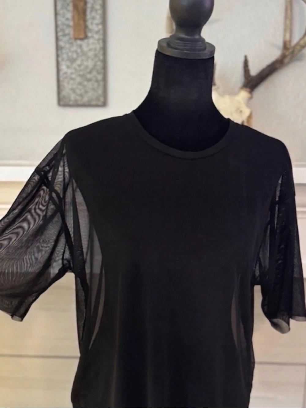 Sheer Sleeve Black Women's Tee